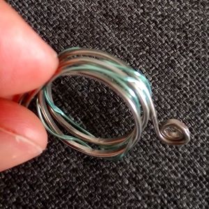 Hammered, Wire Wrapped Size 6 (USA) Silver and Aqua Wire Ring